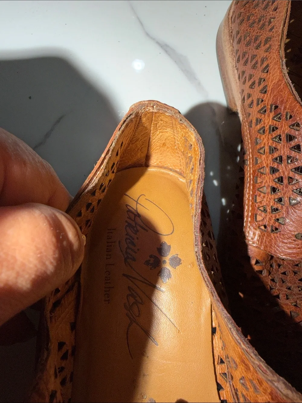 Patricia Nash Brown Perforated Leather Slip-Ons
